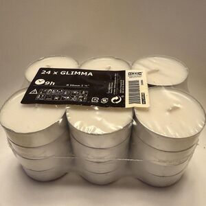 IKEA GLIMMA 24 Pack Tea Light Candles Large Unscented 9 Hour Burn White New